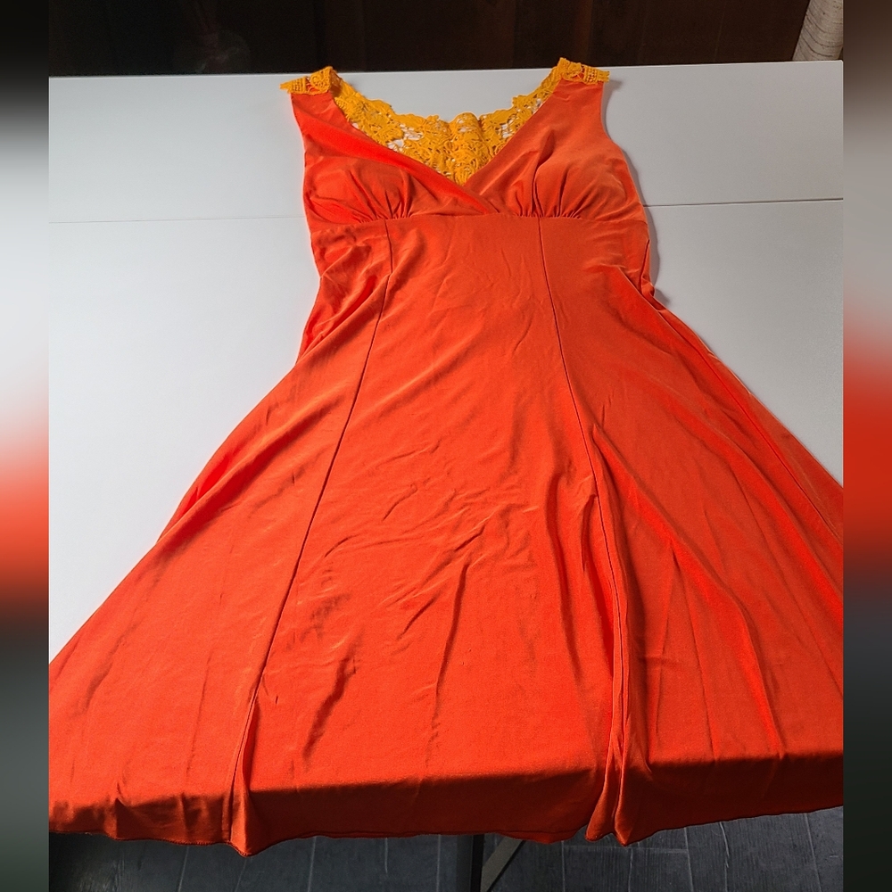 Orange Lace Trim Dress